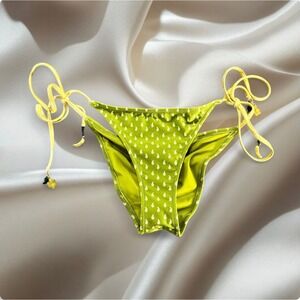 Shani Shemer Green Paisley Tie Ruched Bikini Bottoms Fruit Charms Size M Luxury
